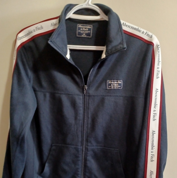 Y2K Abercrombie & Fitch Track Jacket Men's Sz XS Navy Striped Full Zip Fits M Wo - Picture 2 of 10